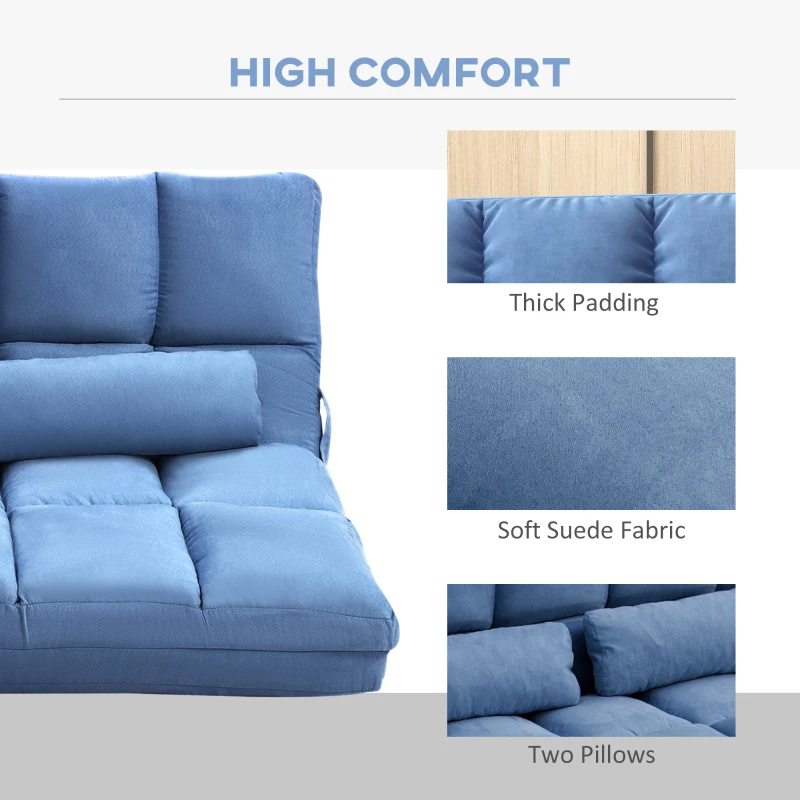 HOMCOM Recliner Sofa, Convertible Floor Sofa Chair with 2 Pillows, Adjustable Backrest and Headrest, Blue