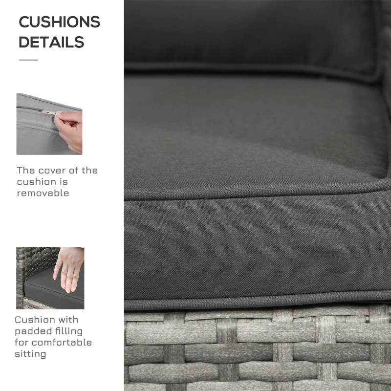 Outsunny 3 Piece Patio Furniture Set w/ Cushions, PE Rattan Outdoor Table And Chairs, 2-Tier Glass Top Coffee Table, Gray