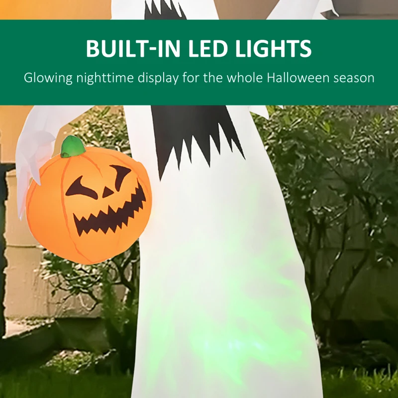 HOMCOM 5.9' Halloween LED Yard Decor Ghost with Pumpkin, Blow Up Inflatable Outdoor Decoration for Garden, Waterproof, Green