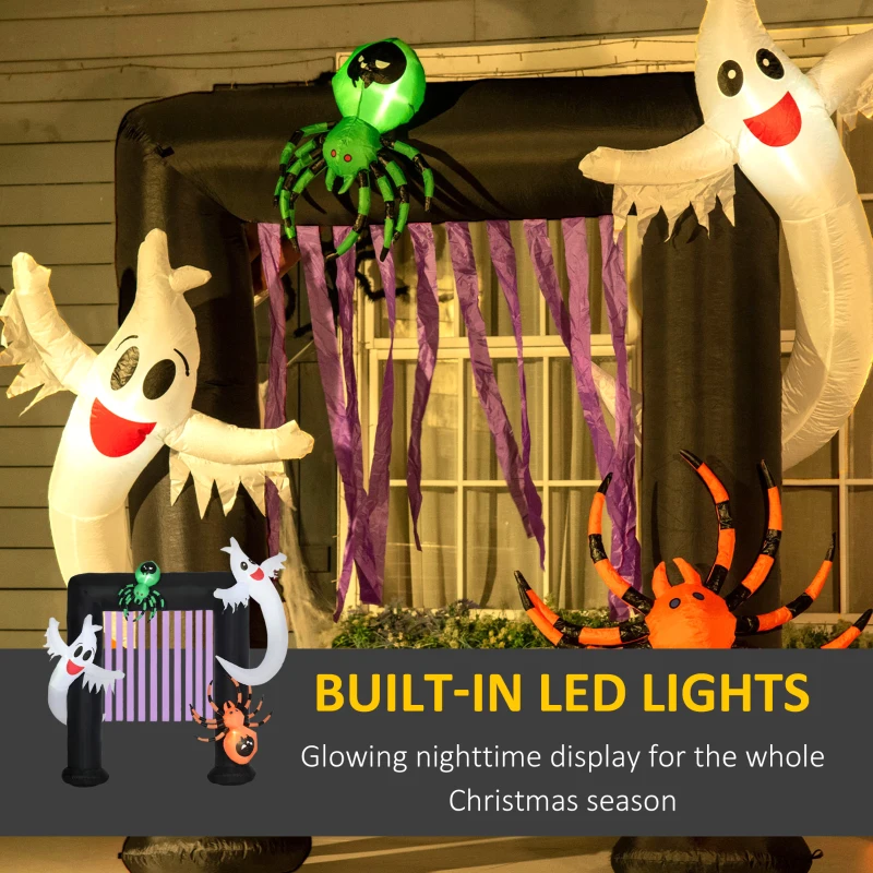HOMCOM 8' Inflatable Halloween Archway with Ghosts and Spiders, Blow Up Outdoor LED Yard Display, Waterproof