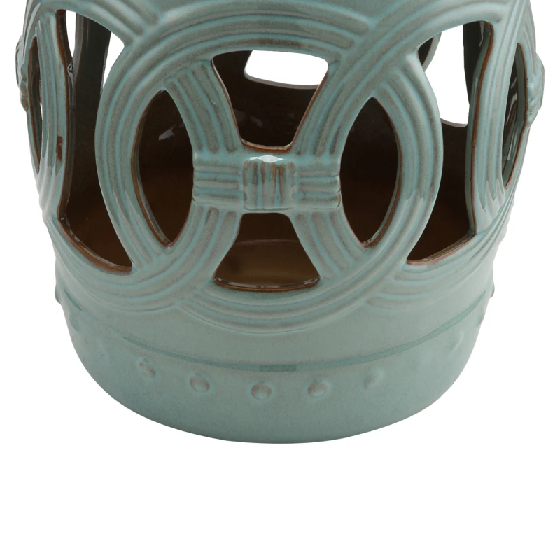 Outsunny 14" x 17" Ceramic Garden Stool with Double-Coin Knotted Ring Design & Strong Glazed Material, Decorative End Table, Home Collection, Antique Blue