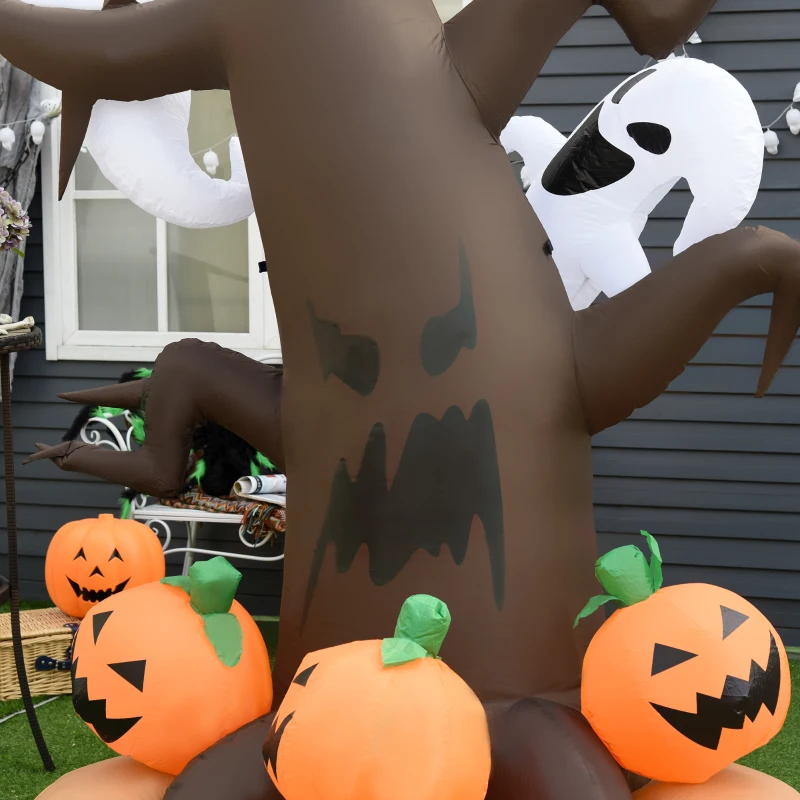 HOMCOM 8' Halloween Inflatables Outdoor Decorations LED Dead Tree with Ghost Pumpkins Indoor Outdoor Blow Up LED Yard Decor, for Garden, Lawn, Party, Holiday