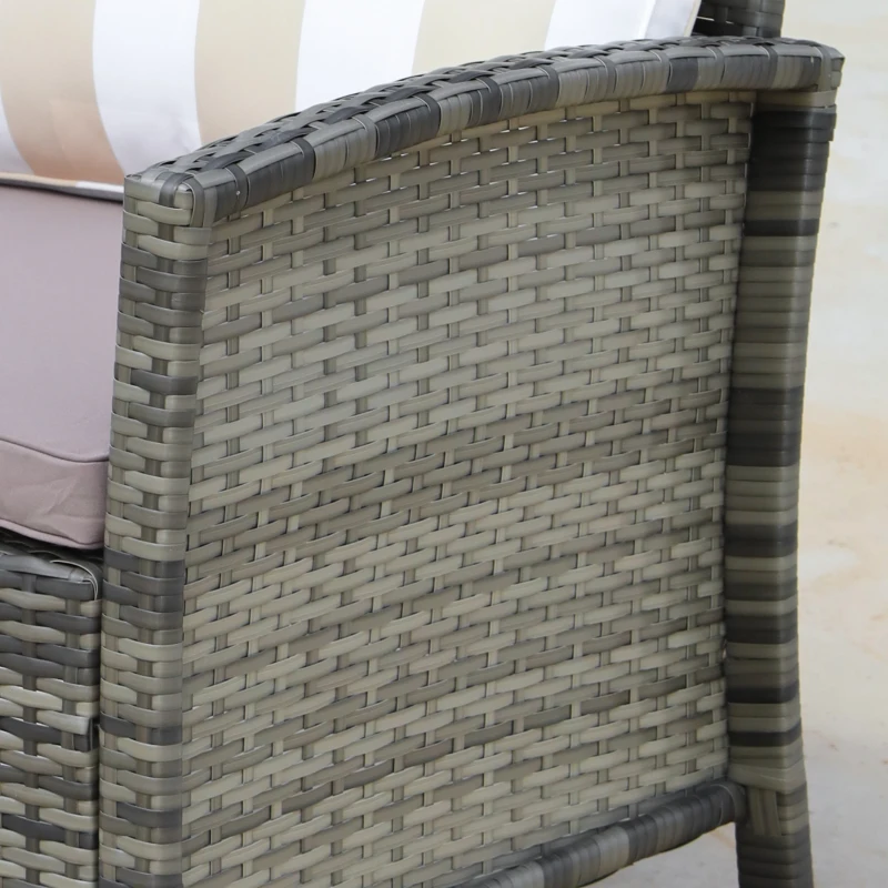 Outsunny 3 Piece Patio Furniture Set w/ Cushions, PE Rattan Outdoor Table And Chairs, 2-Tier Glass Top Coffee Table, Striped