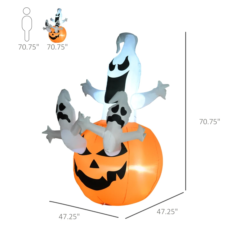 HOMCOM 6' Halloween Inflatables Outdoor Decorations Jack-O-Lantern Pumpkin and Ghosts , Blow Up LED Yard Decor for Garden, Lawn, Party, Holiday, Waterproof