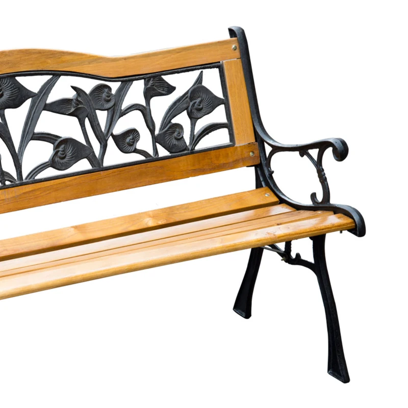 Outsunny 50" 2-Seater Garden Bench Chair, Loveseat for Yard, Lawn, Porch, Patio, Cast Iron/ Wooded, Natural
