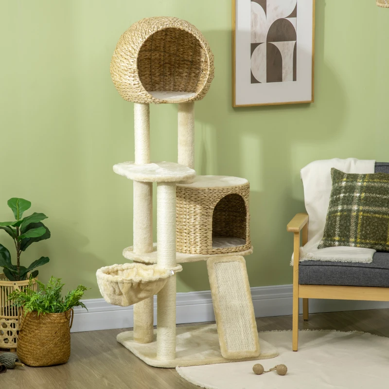 PawHut 59 Inch Cat Tree for Indoor Cats with Cat Condo, Hammock, Beige