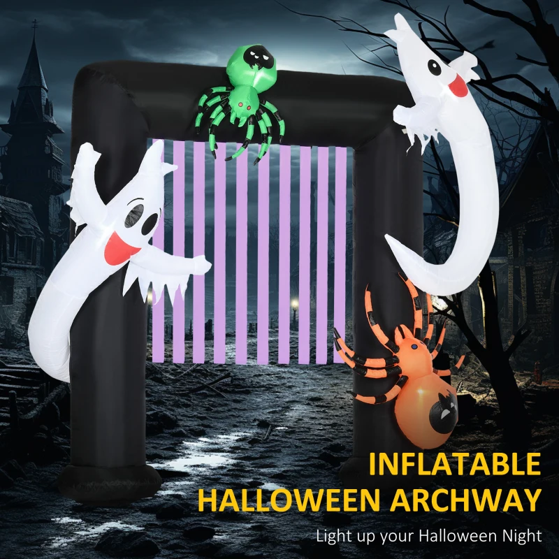 HOMCOM 8' Inflatable Halloween Archway with Ghosts and Spiders, Blow Up Outdoor LED Yard Display, Waterproof