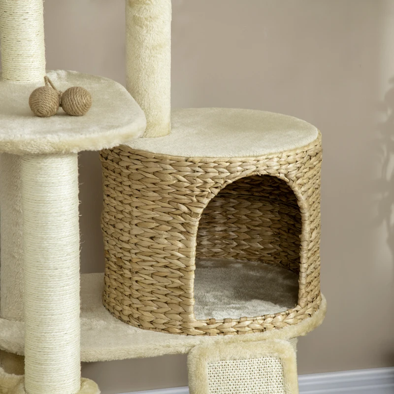PawHut 59 Inch Cat Tree for Indoor Cats with Cat Condo, Hammock, Beige