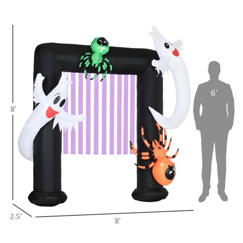 HOMCOM 8' Inflatable Halloween Archway with Ghosts and Spiders, Blow Up Outdoor LED Yard Display, Waterproof