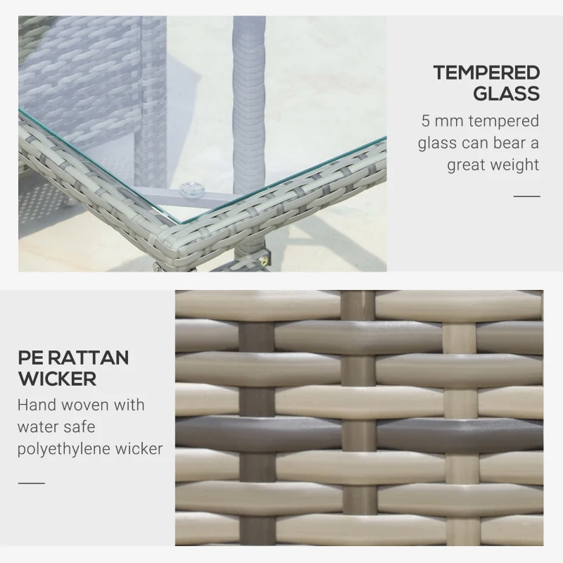 Outsunny 3 Piece Patio Furniture Set w/ Cushions, PE Rattan Outdoor Table And Chairs, 2-Tier Glass Top Coffee Table, Striped