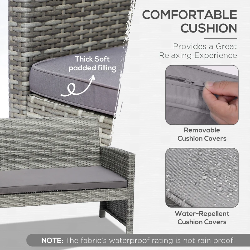 Outsunny 4-Piece Wicker Outdoor Rattan Furniture Set with Loveseat, 2 Chairs, & Coffee Table with UV Fighting Material