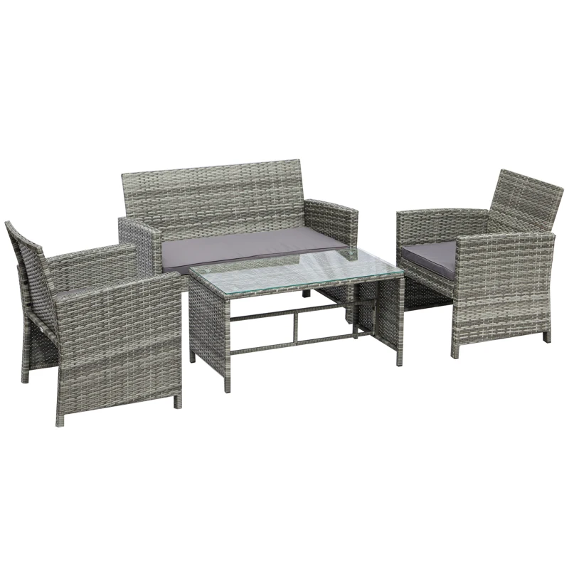 Outsunny 4-Piece Wicker Outdoor Rattan Furniture Set with Loveseat, 2 Chairs, & Coffee Table with UV Fighting Material
