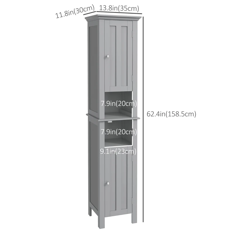 kleankin Bathroom Cabinet, Freestanding Linen Cabinet with Open Shelves, 13.8" x 11.8" x 62.4", Grey