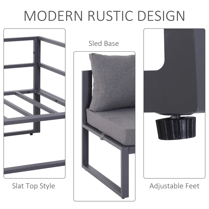 Outsunny Outdoor 6 Piece Aluminum Framed Sectional Sofa Set Conversation Couch Lounger Coffee Table w/ Cushion