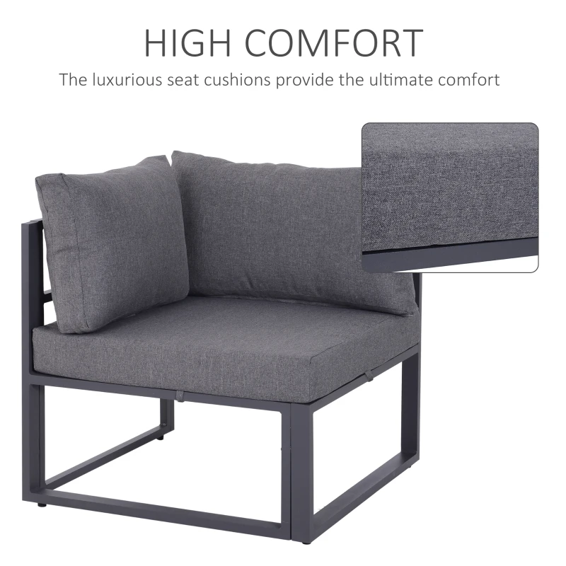 Outsunny Outdoor 6 Piece Aluminum Framed Sectional Sofa Set Conversation Couch Lounger Coffee Table w/ Cushion