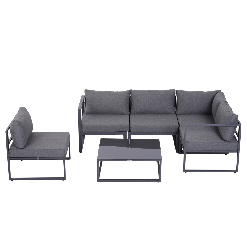 Outsunny Outdoor 6 Piece Aluminum Framed Sectional Sofa Set Conversation Couch Lounger Coffee Table w/ Cushion