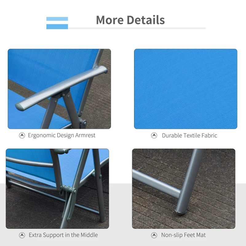 Outsunny Heavy-duty Adjustable Folding Reclining Chair Outdoor Sun Lounger Patio Chaise Lounge Garden Beach Gravity Lounge with Pillow, 7 Adjustable Backrest Positions, Blue