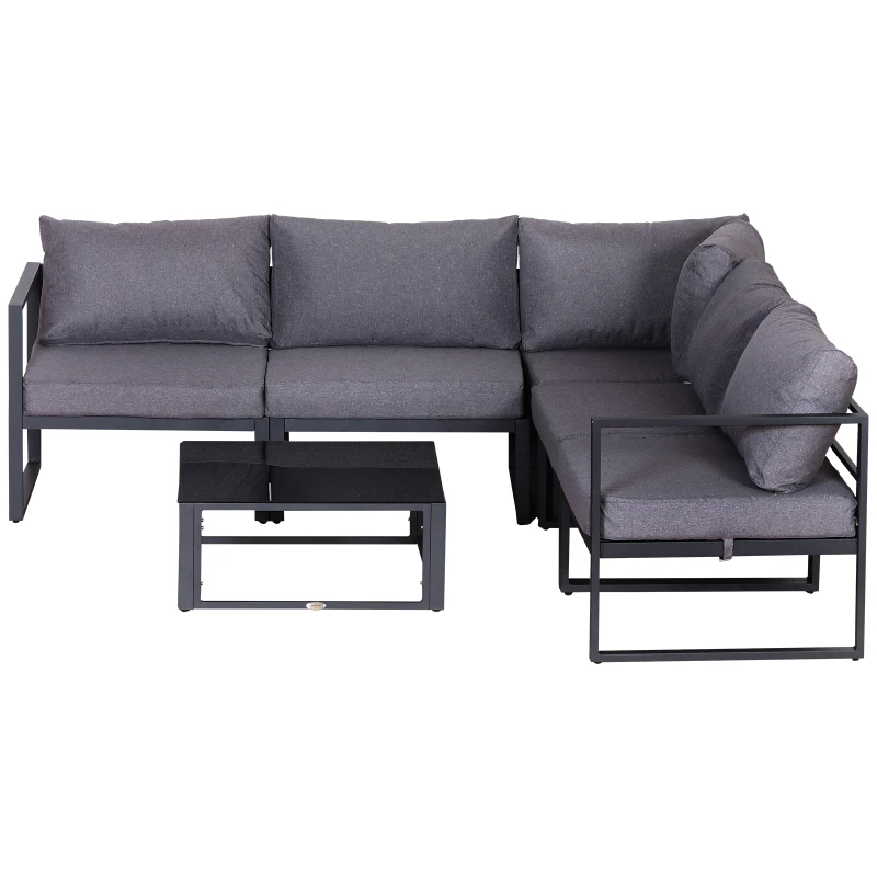 Outsunny Outdoor 6 Piece Aluminum Framed Sectional Sofa Set Conversation Couch Lounger Coffee Table w/ Cushion