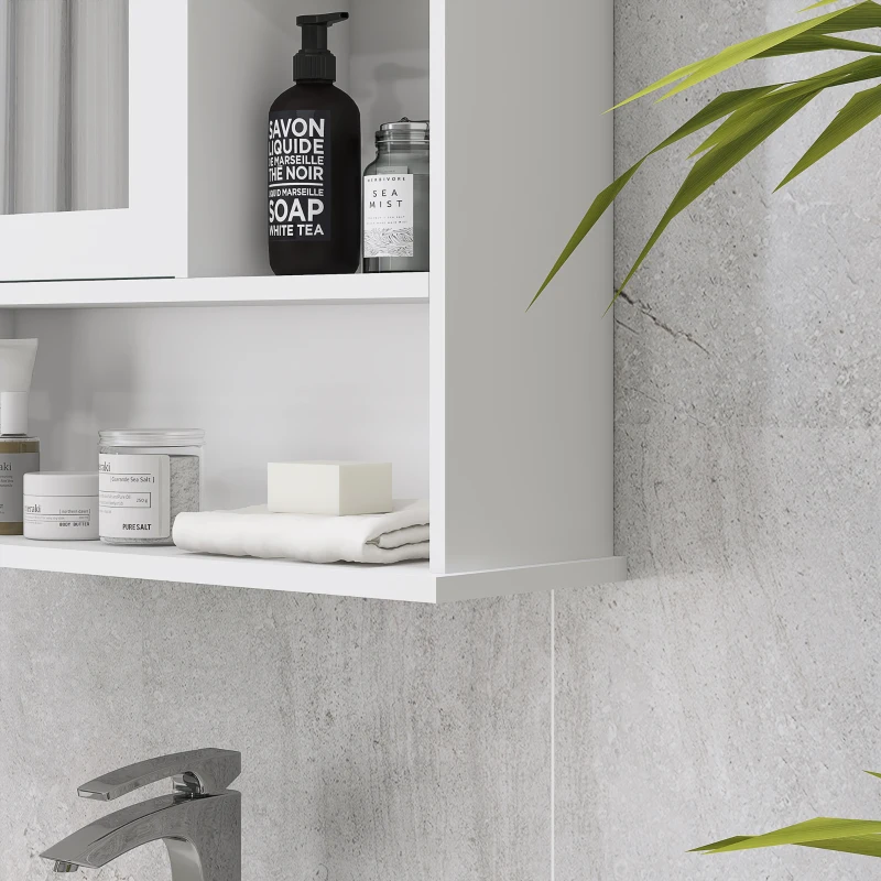 kleankin Wall-Mounted Medicine Cabinet, Bathroom Mirror Cabinet with Doors and Storage Shelves, White