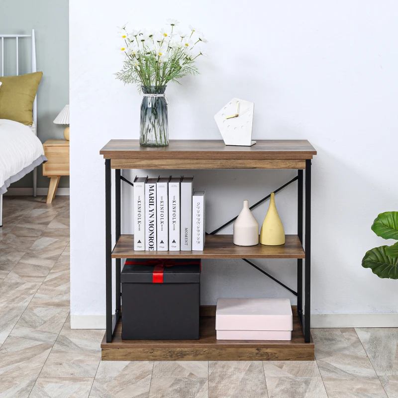 HOMCOM 2-Tier Shelf, Modern Style Bookshelf with Metal Frame for Living Room, Bedroom, and Office, Brown