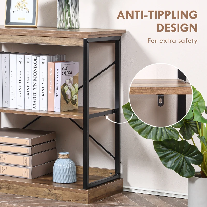 HOMCOM 2-Tier Shelf, Modern Style Bookshelf with Metal Frame for Living Room, Bedroom, and Office, Brown