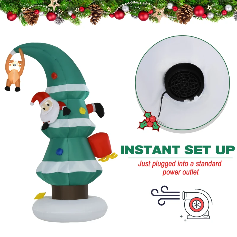 HOMCOM 8ft Inflatable Christmas Tree Decorations with Santa Claus, Outdoor Blow-Up Yard Christmas Decor with LED Lights Display