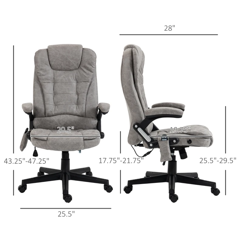 HOMCOM 6 Point Vibrating Massage Office Chair with Heat, Microfiber High Back Executive Office Chair with Reclining Backrest, Padded Armrests and Remote, Gray