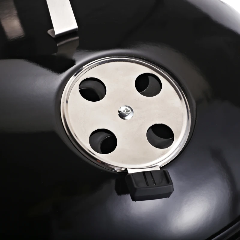 Outsunny Kettle Charcoal BBQ Grill, Portable Barbecue Smoker with Lid and Thermometer, Outdoor Camp Picnic Cooker with Wheels and Storage Shelf