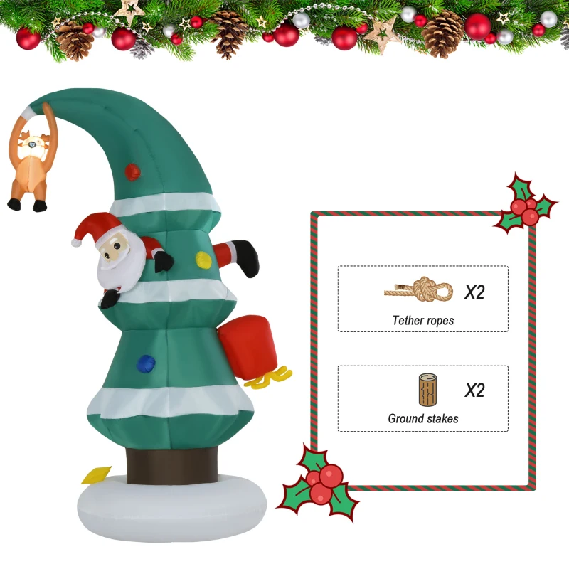 HOMCOM 8ft Inflatable Christmas Tree Decorations with Santa Claus, Outdoor Blow-Up Yard Christmas Decor with LED Lights Display