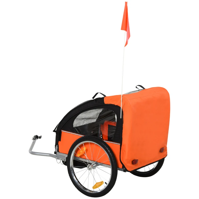 Aosom 2-Seat Child Bike Trailer for Kids with a Strong Steel Frame, 5-Point Safety Harnesses, & Comfortable Seat, Orange