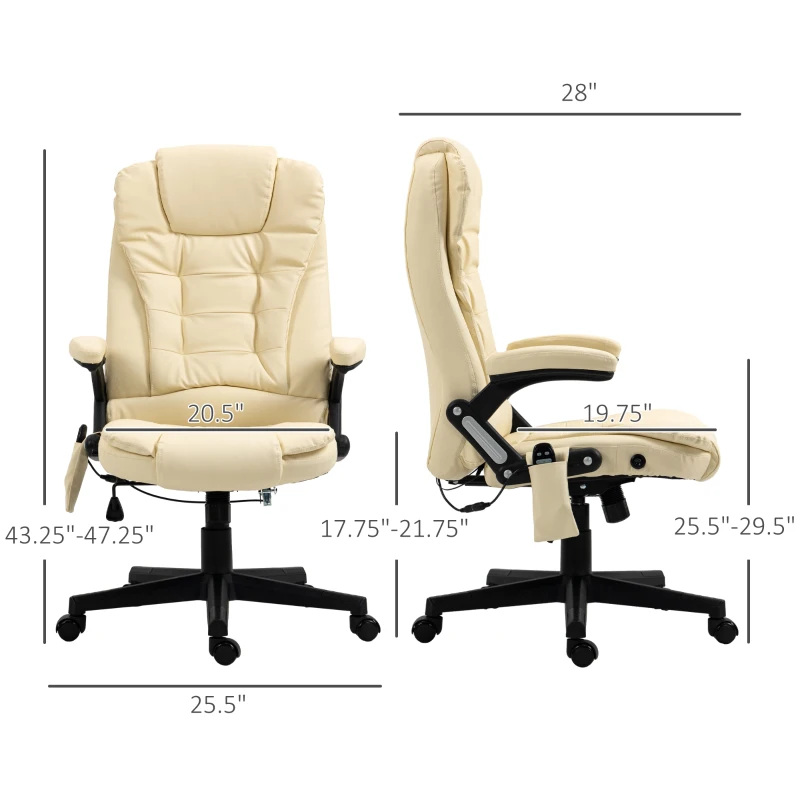 HOMCOM Massage Office Chair, Heated Reclining Computer Chair with 6 Vibration Points, Armrest and Remote, Beige