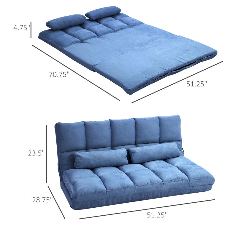 HOMCOM Recliner Sofa, Convertible Floor Sofa Chair with 2 Pillows, Adjustable Backrest and Headrest, Blue