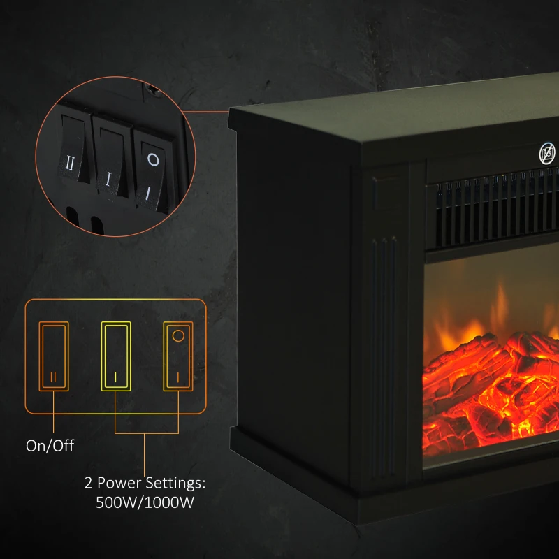 HOMCOM 14" 1000W Mini Standing Electric Fireplace Portable Heater with Overheating, Black