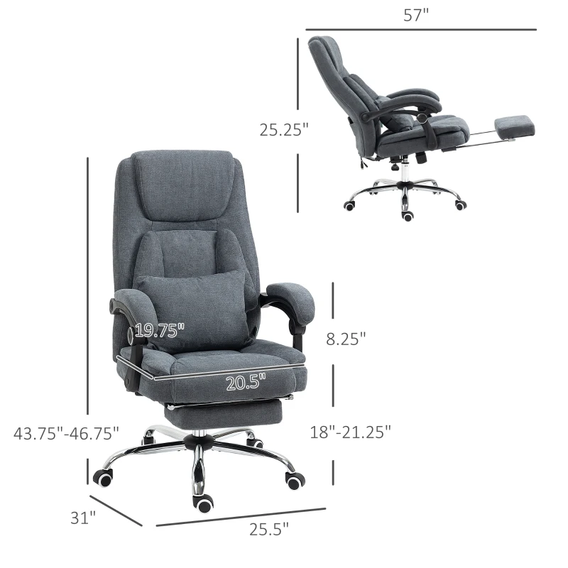 Vinsetto 3D Kneading Massage Office Chair with Reclining, Swivel Fabric Computer Chair with Footrest, Armrest, Gray