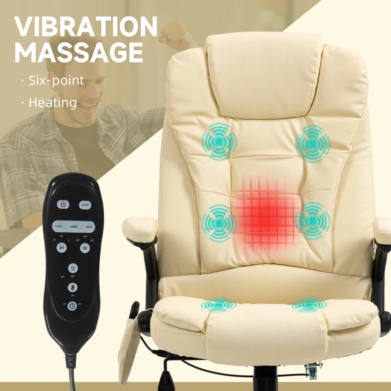 HOMCOM Massage Office Chair, Heated Reclining Computer Chair with 6 Vibration Points, Armrest and Remote, Beige