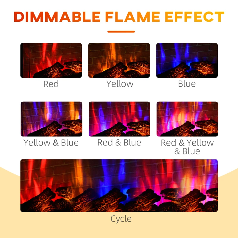 HOMCOM 26" Electric Fireplace Stove, 1400W Freestanding Fire Place Heater with Adjustable 3D Flame, Remote Control, Timer, Realistic Logs, Brown