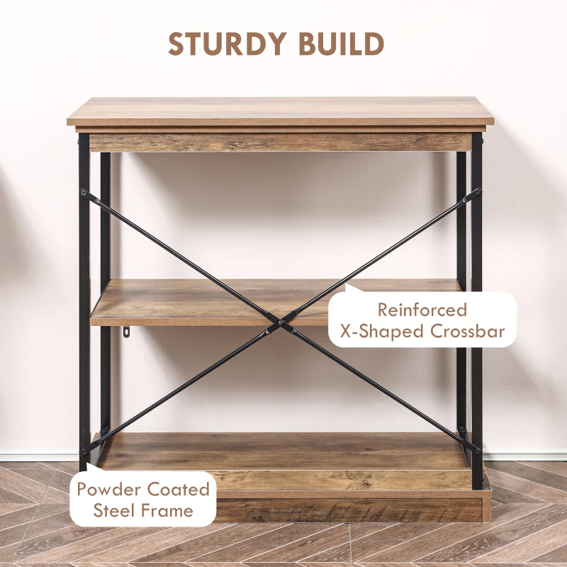 HOMCOM 2-Tier Shelf, Modern Style Bookshelf with Metal Frame for Living Room, Bedroom, and Office, Brown