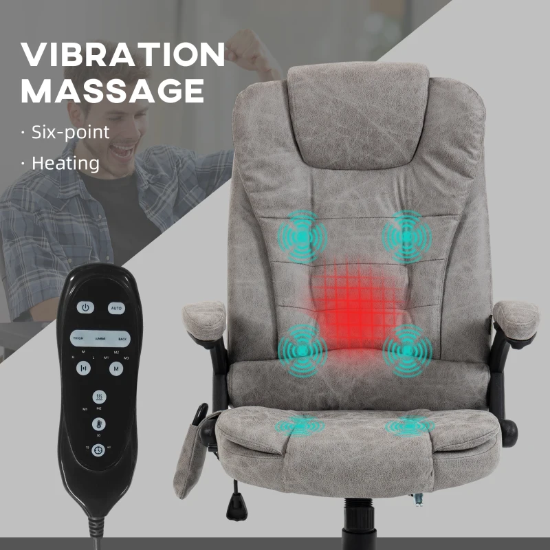 HOMCOM 6 Point Vibrating Massage Office Chair with Heat, Microfiber High Back Executive Office Chair with Reclining Backrest, Padded Armrests and Remote, Gray
