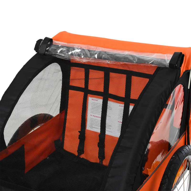 Aosom 2-Seat Child Bike Trailer for Kids with a Strong Steel Frame, 5-Point Safety Harnesses, & Comfortable Seat, Orange
