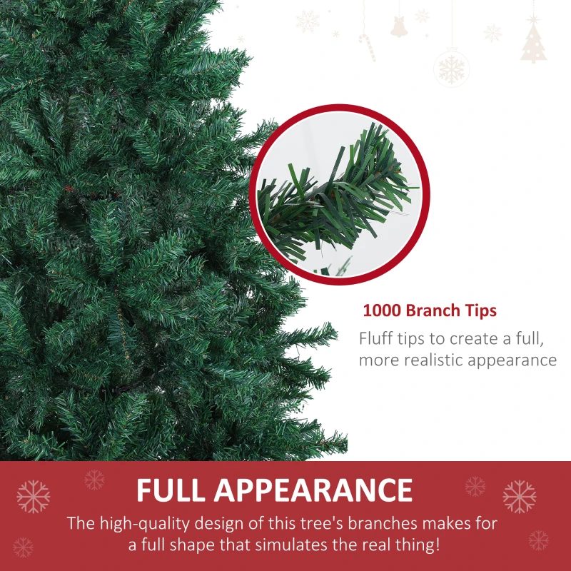 HOMCOM 6ft Tall Unlit Full Spruce Artificial Christmas Tree with Realistic Branches and 1000 Tips