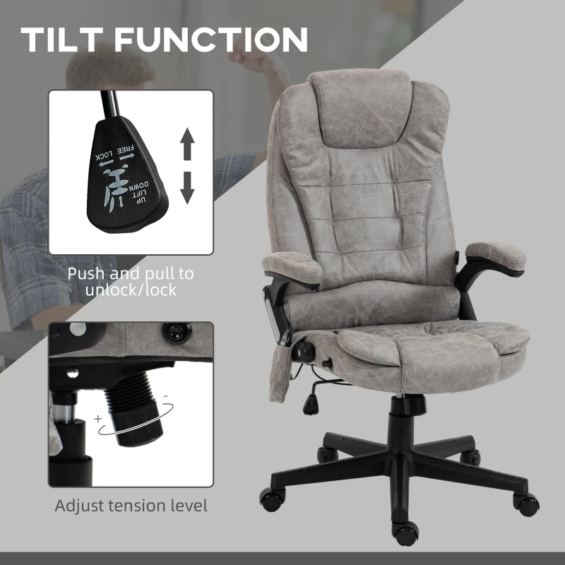 HOMCOM 6 Point Vibrating Massage Office Chair with Heat, Microfiber High Back Executive Office Chair with Reclining Backrest, Padded Armrests and Remote, Gray