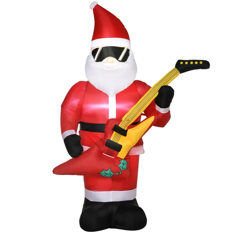 Outsunny 7ft Christmas Inflatables Outdoor Decorations Santa Claus Play Electric Guitar with Sunglasses, Blow-Up LED Yard Christmas Decor for Lawn Garden Party