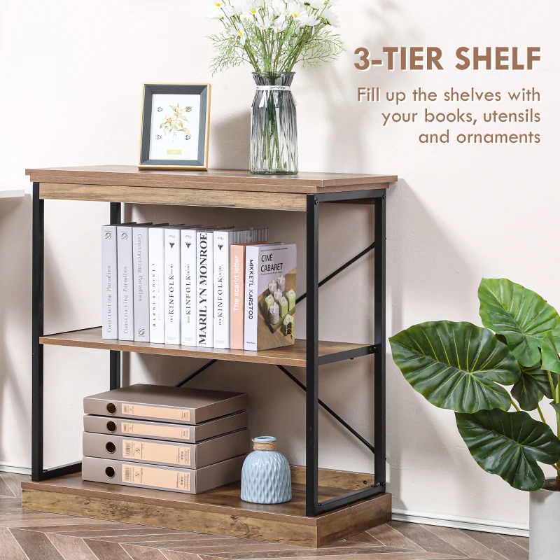 HOMCOM 2-Tier Shelf, Modern Style Bookshelf with Metal Frame for Living Room, Bedroom, and Office, Brown