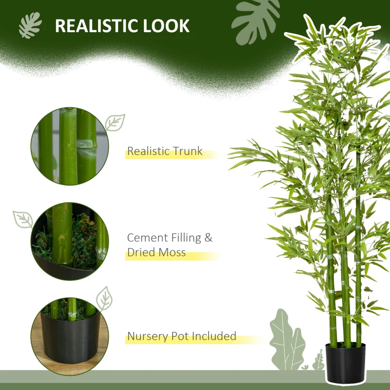 HOMCOM 5FT Artificial Bamboo Tree, Faux Decorative Plant in Nursery Pot for Indoor or   Décor