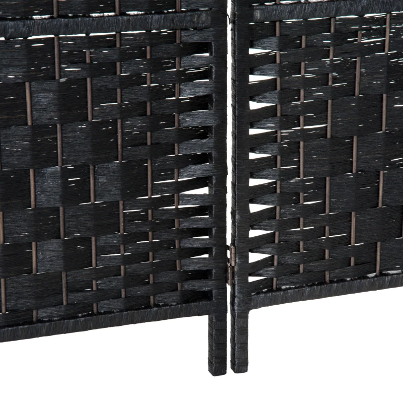 6-Panel Resin Wicker Room Divider - Folding Privacy Screen for Home Office, Indoor/Outdoor Use - Black