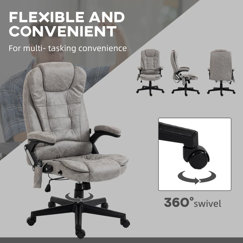 HOMCOM 6 Point Vibrating Massage Office Chair with Heat, Microfiber High Back Executive Office Chair with Reclining Backrest, Padded Armrests and Remote, Gray