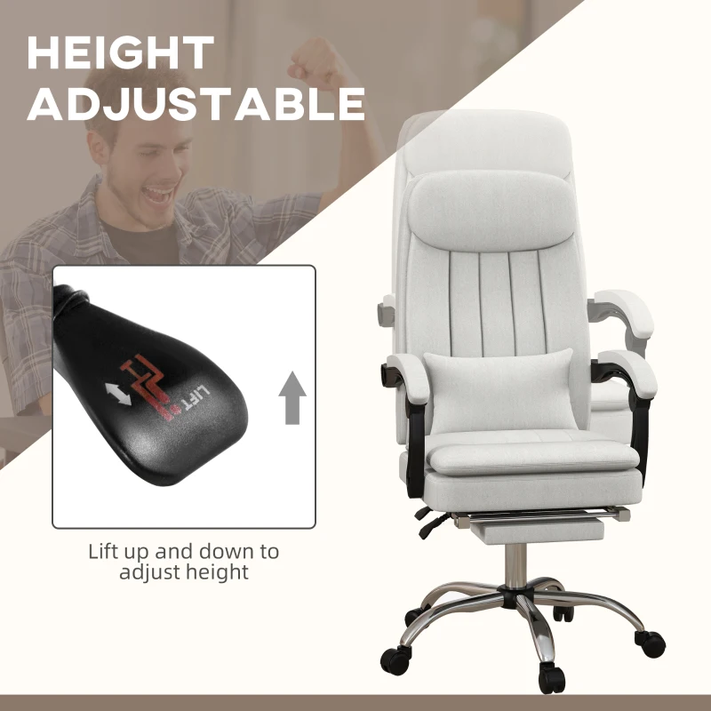 Vinsetto Executive Office Chair with Vibration Massage, Microfibre Swivel Desk Chair, Heated Reclining Computer Chair with Lumbar Support Pillow, Footrest, Cream White