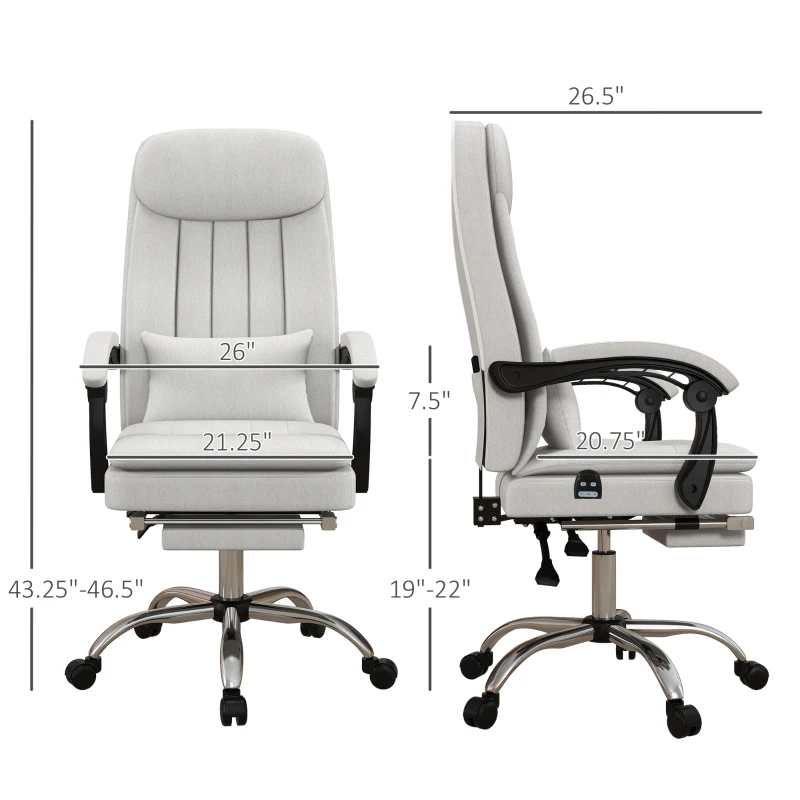 Vinsetto Executive Office Chair with Vibration Massage, Microfibre Swivel Desk Chair, Heated Reclining Computer Chair with Lumbar Support Pillow, Footrest, Cream White