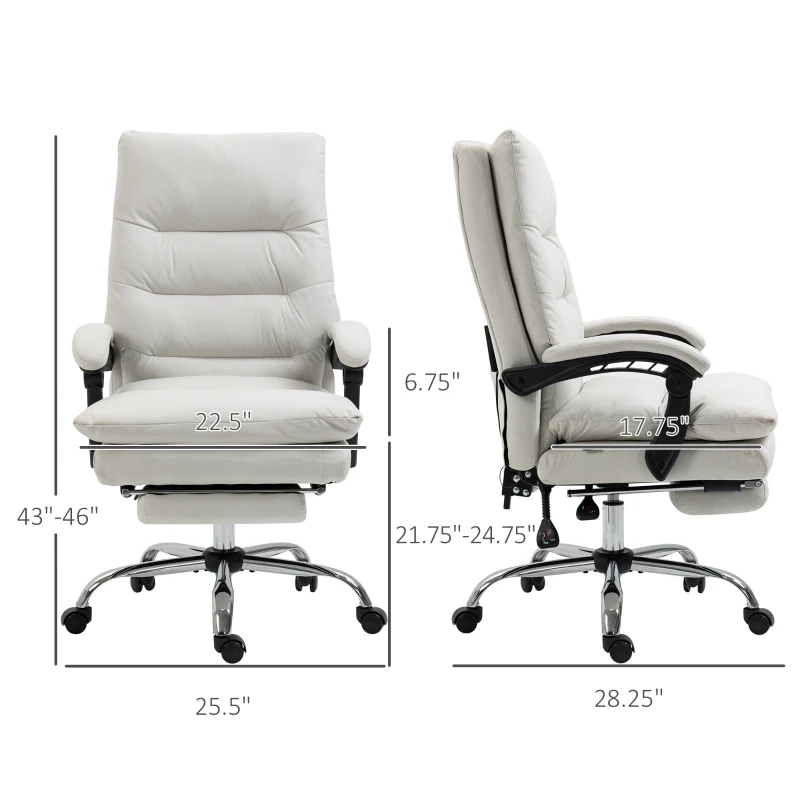 Vinsetto Microfibre Executive Massage Office Chair,  Computer Desk Chair, Heated Reclining Chair with Footrest, Double-tier Padding, Swivel Wheels, Cream White