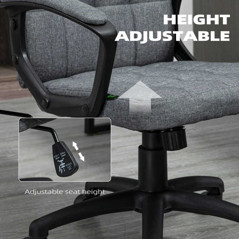 Vinsetto Mid-Back Fabric Office Chair, Adjustable Computer Desk Chair with Swivel Wheels, Ergonomic Design, Charcoal Gray